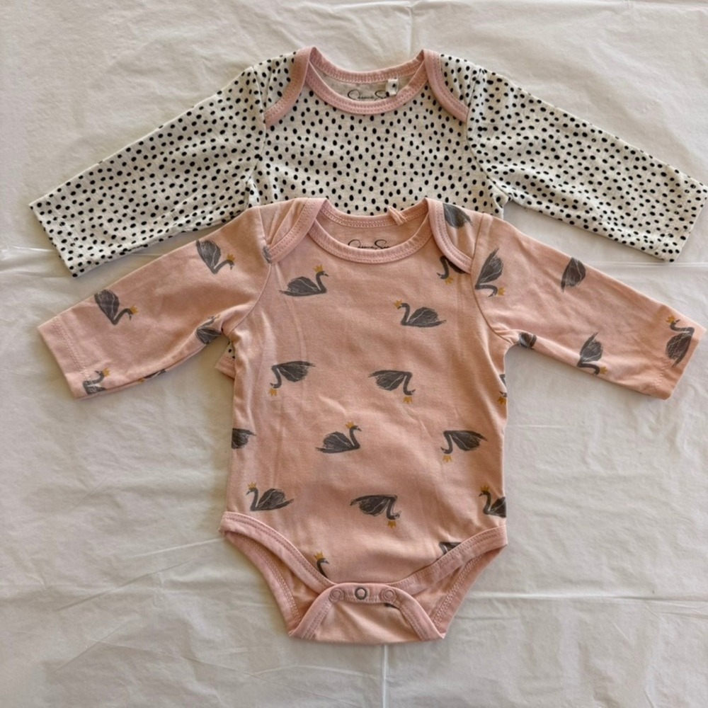 Jessica Simpson Onesie 2-Pack Kids 0-3M Pink White Good Swan Polka Dot Long Sl